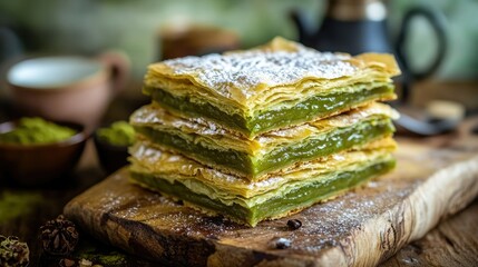 Delicious Layers of Green Dessert on Rustic Table