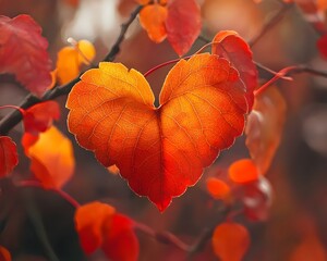 Obraz premium Vibrant Heart Shaped Autumn Leaves in Serene Forest Landscape