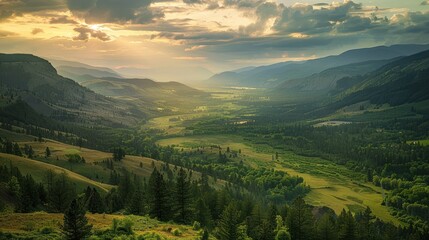 Obraz premium A Breathtaking Sunset Over a Rolling Green Valley