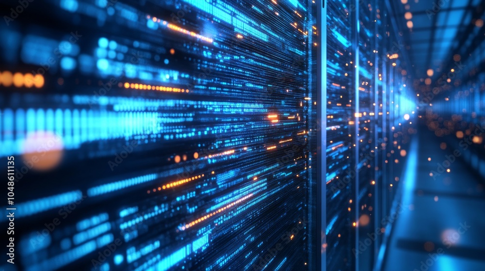 Aufkleber a computer network with a blue background and orange lines