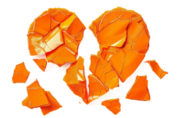 Orange Heart Broken into Pieces Sticker Set Isolated on Transparent Background