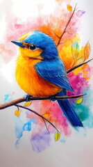 Fototapeta premium A simple drawing of cute birds for kids, with small round bodies, short wings, and bright beaks. The birds are perched on a branch, with minimal details for easy coloring and fun!