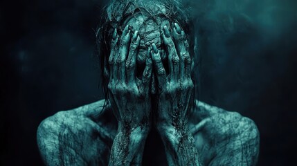 Haunting Figure with Hands Covering Face