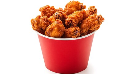 Closeup of Crispy Fried Chicken in Red Bucket