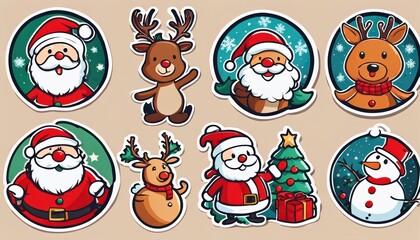 Fototapeta premium Collection of cute Christmas stickers