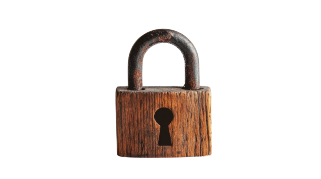 An old rusty padlock isolated on a white background, symbolizing vintage security and protection
