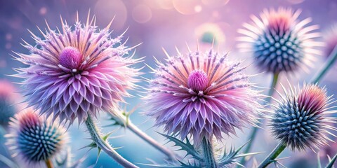 Delicate purple flowers with soft, feathery textures and intricate patterns bloom in a field of light.