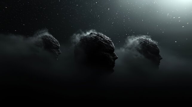 Primordial Cosmic Entity: Twisted Faces of Dark Matter in Grayscale Illustration