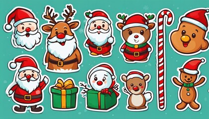 Fototapeta premium Collection of cute Christmas stickers