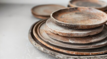 Stack of Worn Ceramic Plates