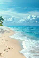 Peaceful Beach with Footprints in the Sand