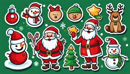 Fototapeta premium Collection of cute Christmas stickers