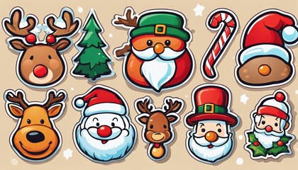 Fototapeta premium Collection of cute Christmas stickers