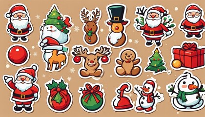 Fototapeta premium Collection of cute Christmas stickers