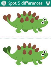 Fototapeta premium Find differences game for children. Dinosaur educational activity with brontosaurus. Puzzle for kids with little ancient animal. Printable worksheet, page for logic and attention skills