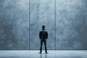 Man Standing in Front of a Concrete Wall: Minimalist Interior Design