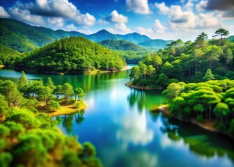 Obraz premium Stunning Tilt-Shift Photography of Ngu Ho or Five Lakes in Bach Ma National Park, Hue, Vietnam - Captivating Landscape, Nature, and Scenic Beauty