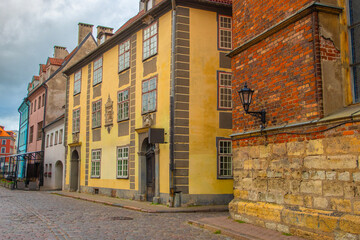 Old street in old Riga. The city is capital of Latvia that is well known to be a very popular tourism destination in the Baltic region