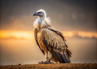 Fototapeta premium Griffon Vulture on Ground in Minimalist Style - Nature Photography