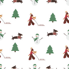Winter seamless pattern on transparent background 
