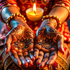 Close-ups of intricate henna (mehndi) designs on hands