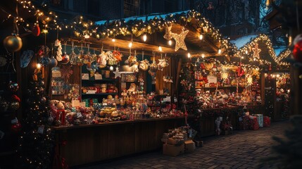 Obraz premium Festive Christmas Market with Twinkling Lights