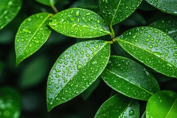 Fototapeta premium Fresh Green Leaves with Water Droplets