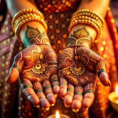 Close-ups of intricate henna (mehndi) designs on hands