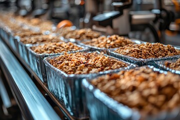 Granola on a Conveyor Belt in a Food Factory