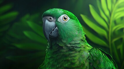 Obraz premium Vibrant Green Parrot Amidst Tropical Foliage