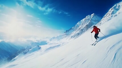 Skiing Down a Snowy Mountain Slope