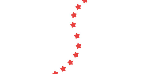 Coral red small rounded stars shape divided curve white background with blank space