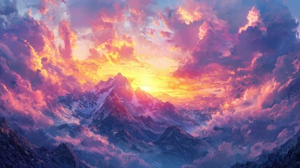 Obraz premium Majestic Mountain Range Under Vibrant Sunset