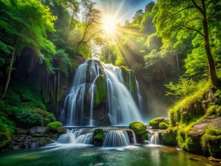 Long Exposure Waterfall in Lush Green Forest - Minimalist Photography Perfect for Nature Lovers