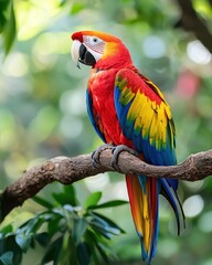 Obraz premium Vibrant Macaw Perched on a Tree Branch