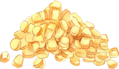 Pile of corn kernels, Hand Drawn Illustration Watercolor paintin
