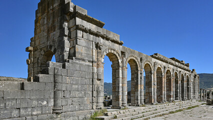 Fototapeta premium Remains of the Roman city of Volubilis, Morocco. The City dates back to 60 BC and was held and used by the romans till 470 AD.