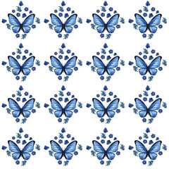 Obraz premium Pattern Illustration of Blue butterfly (Morpho amathonte) on transparent background