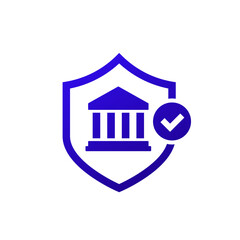 bank and shield icon, vector logo design
