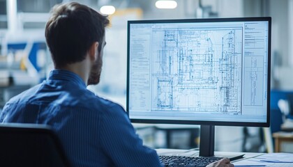 CAD Engineer Reviewing Building Blueprints