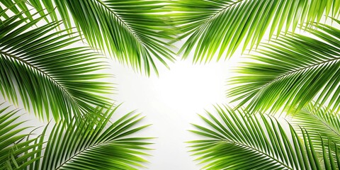 Tropical palm leaves casting shadows on white background