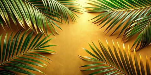 Obraz premium Tropical palm leaves on gold background