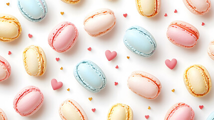 Fototapeta premium Colorful assortment of chocolate Easter eggs and macaroons arranged on a plate, showcasing a delightful selection of sweet treats