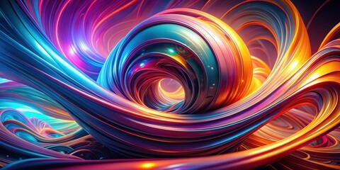 Obraz premium A symphony of vibrant, metallic ribbons intertwining and forming a captivating vortex, a visual representation of energy and dynamism.