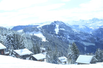 Panoramic View of Swiss Mountains in Winter