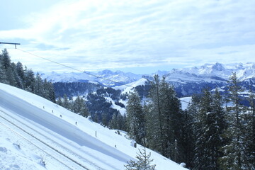 Panoramic View of Swiss Mountains in Winter