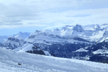 Panoramic View of Swiss Mountains in Winter