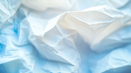 Detailed and Textured Close-Up of Crumpled White Paper with Soft Blue Shadows - High-Quality Background for Creative Design Projects