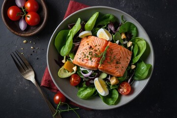 A top view from a delicious Salmon salad