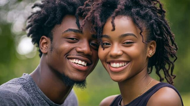 Smiling young couple, enjoying each others presence with radiant smiles.